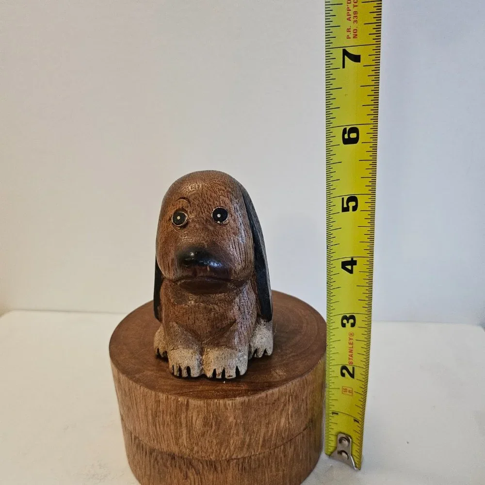 Carved Wood Puppy Dog Trinket Box Cute Dog Lover Gift